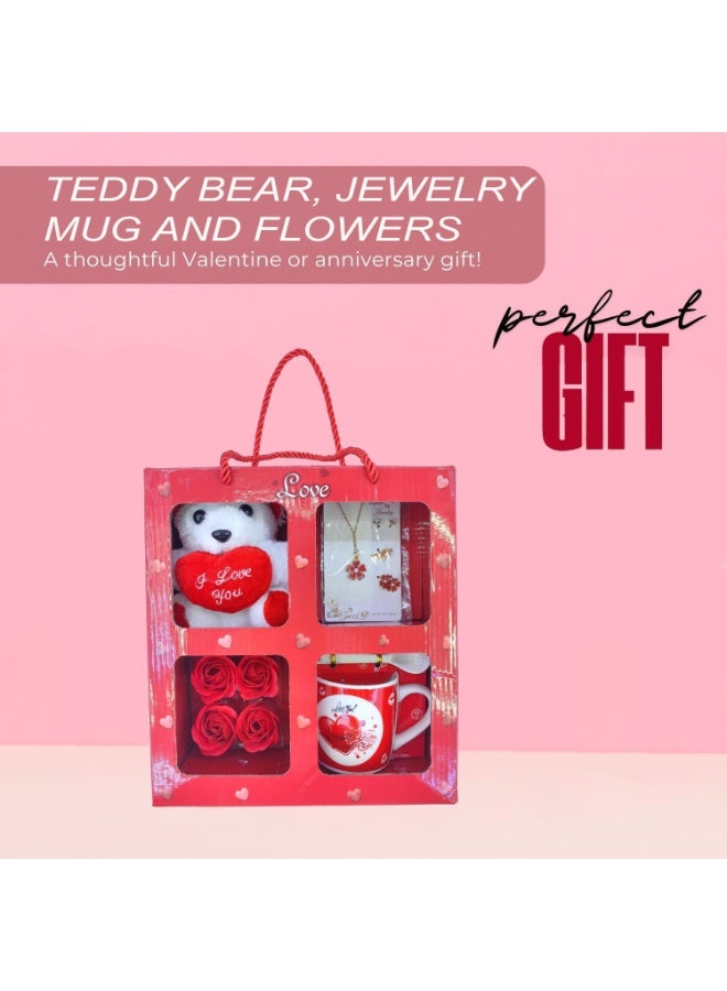 المنزل الذكي مجموعة هدايا عيد الحب من هوم سمارت - كوب حب سعة 200 مل مع وردة ودبدوب ومجوهرات. هدية مثالية للصديق أو الزوجة أو الزوج. مناسبة لعيد الحب والذكرى السنوية وأعياد الميلاد. - Image 4